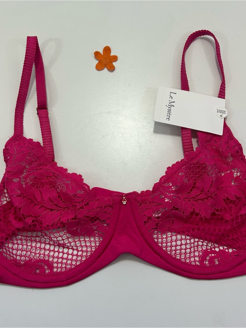 Le Mystere Hot Pink Lace Allure Unlined Underwire Bra 32DD/E NWT
